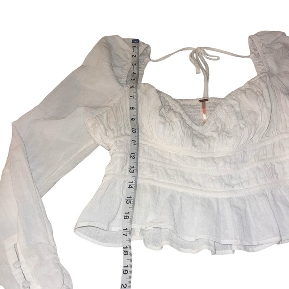 EUC Free People Chloe Puff Sleeve Blouse Long Sleeve Cropped Off-White Medium - Picture 9 of 13